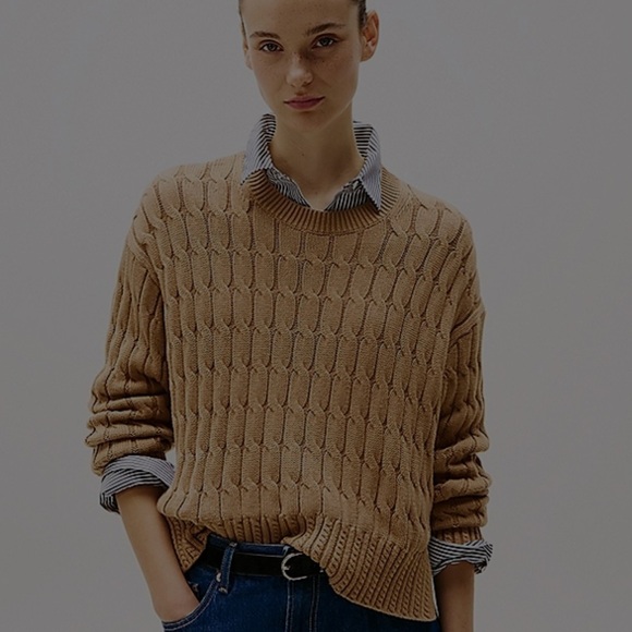 Tommy Hilfiger XXL Wool Blend Cable Knit Tan Sweater - Picture 1 of 8